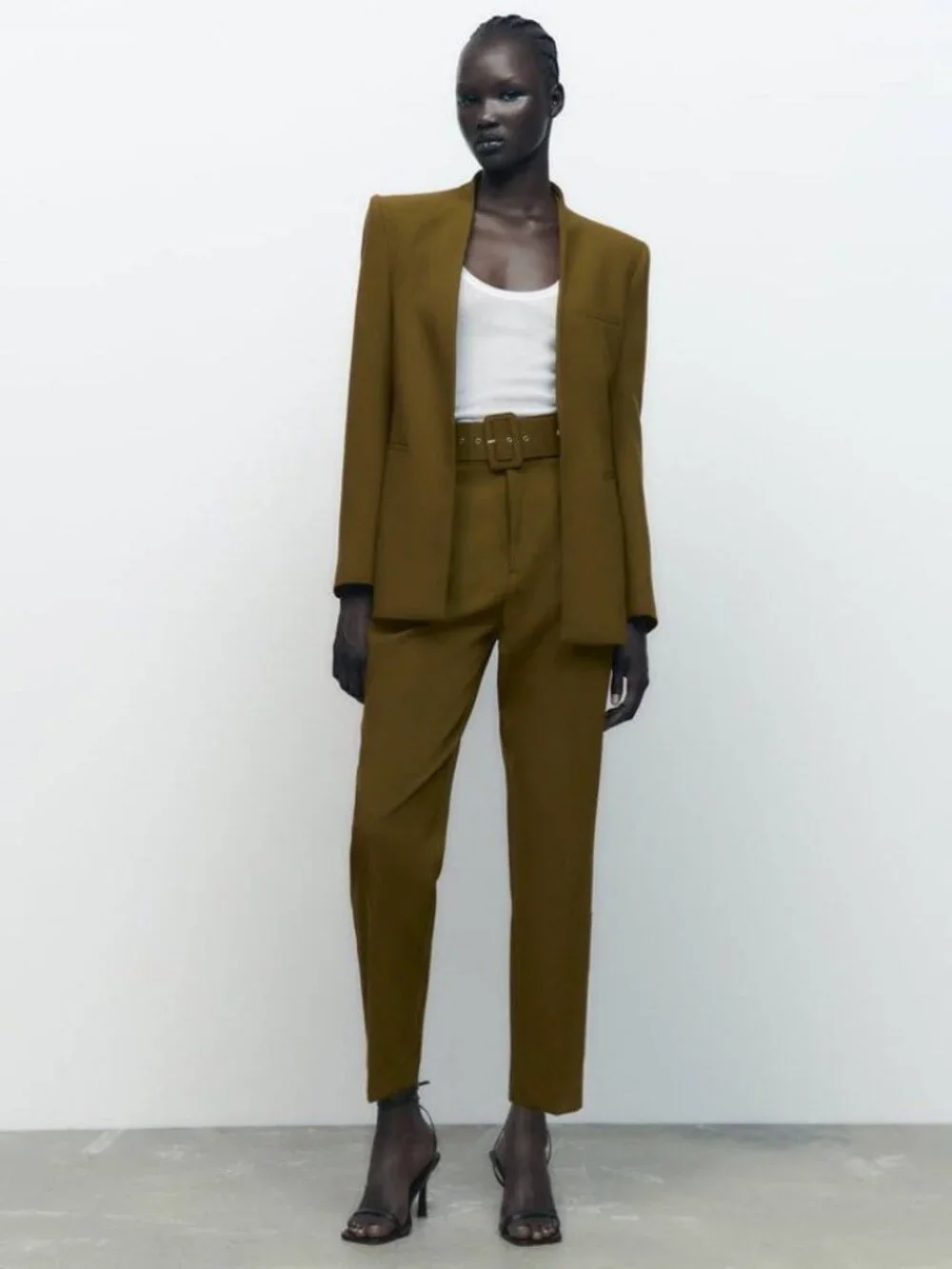 Zara Fitted Blazer & Pleated Pants (Olive) (Size XL)